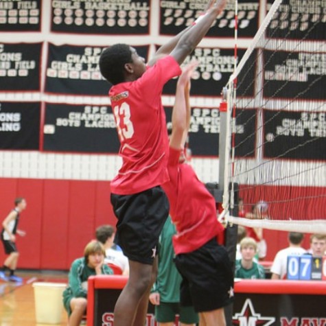 Juniors Joseph Hanson (shown here) and Hunter Hasley finished with over 12 combined blocks.