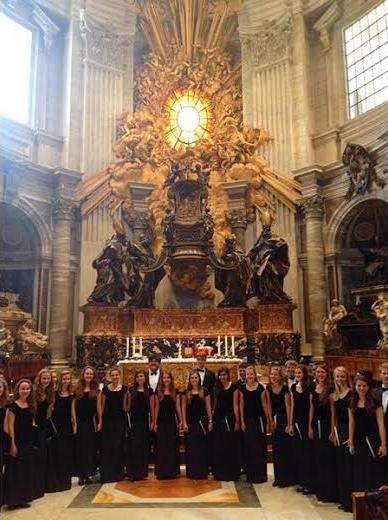 Kantorei stands in front of the altar at St. Peters Basilica. Though the choir did not see the Pope, their performance was met with congratulations.