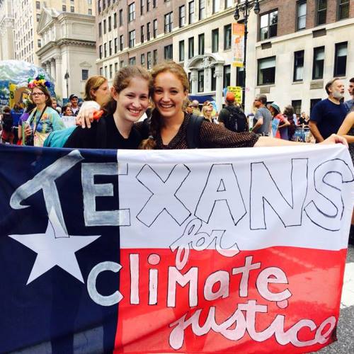 Caroline Spears, right, along with fellow alum Maddie Clayton (both ’13), participated in the People’s Climate March in New York City, Sept. 21. Spears founded the Environmental Coalition of Students in her time at SJS and plans to pursue a career that aligns with her environmental interests.  (Courtesy photo)