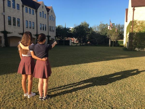 Barbara, left, and Sophia stand on the Great Lawn.