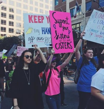 From left: Elise Lanier, Maddi Speed and Julia Waller drove out to march in Austin.