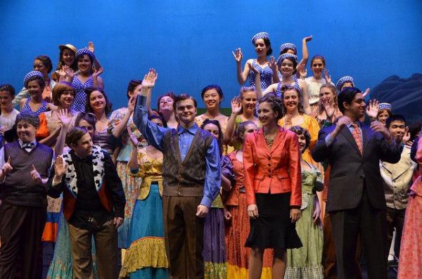 The ensemble and cast of Curtains appear for the curtain call.