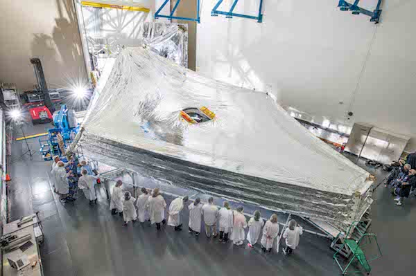 The sunshield of the James Webb space telescope undergoes testing in California.