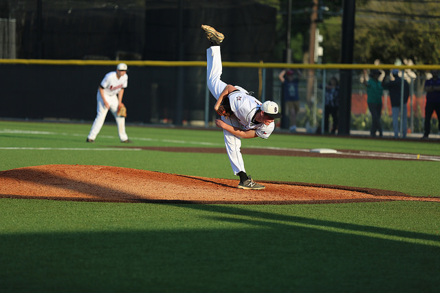 Joe Gobillot finishes his motion after a pitch against St. Pius. 