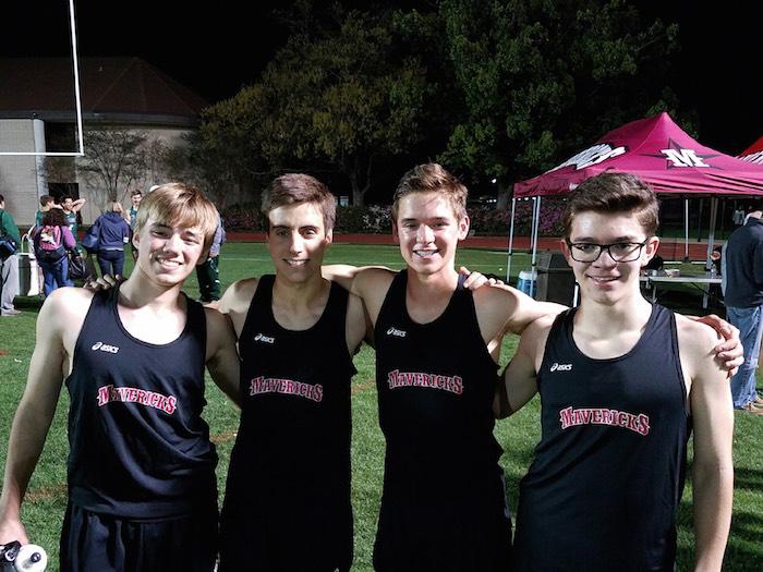 From left: Freshman Douglas Parsley, senior Jayan Hanson, sophomore Sam Faraguna, and freshman Colton Morgan participated in the Maverick Relays.