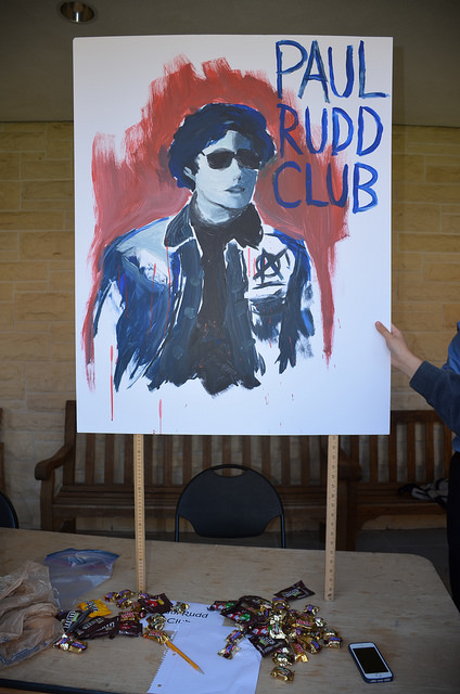 The new Paul Rudd club advertised with a hand painted poster. 