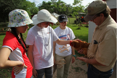 From left: juniors Juliana Aviles and Josephine Dodd and Helen Dodd (17) visit Rowdy Girl Farm Sanctuary.