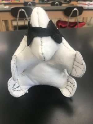 Every year, chemistry students create mole-related art in honor of National Mole Day. Some of the resulting art from Mole Day, like this stuffed mole, is kept in chemistry teacher Roxie Allens room.