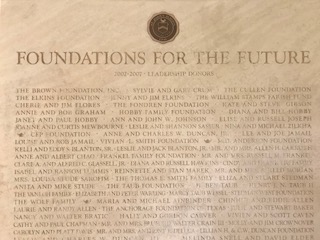 These names were etched into a section of stone in Mewbourne Hall to honor all the donors who contributed to the building.