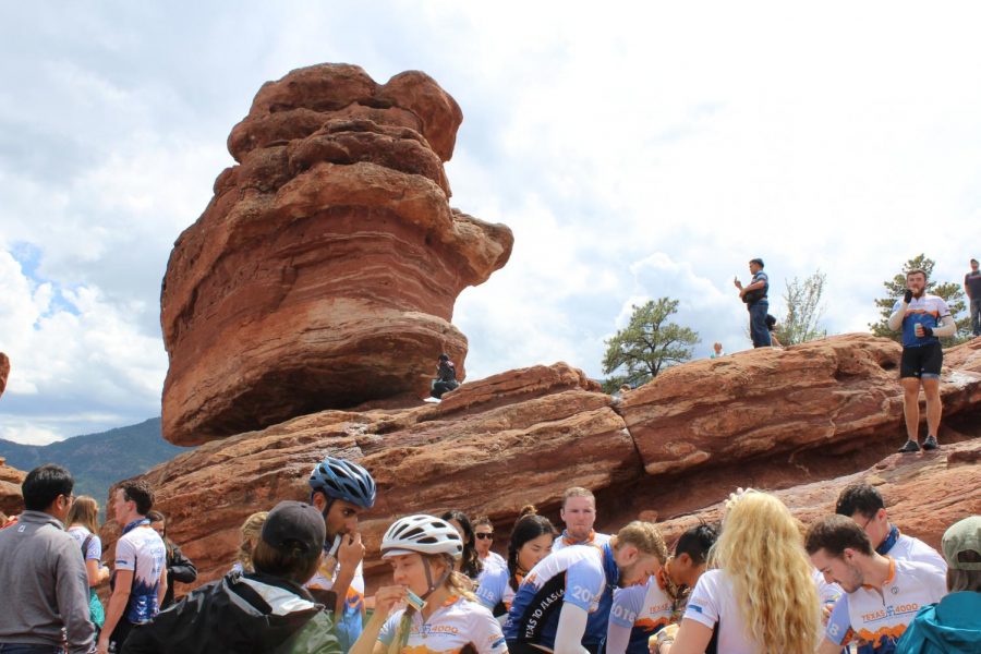 The bikers stop for a rest in Garden of the Gods, Colorado.