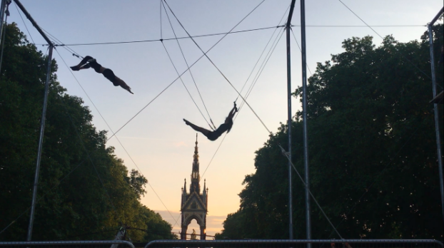 Sacha and Thalie Waters practice their trapeze tricks.
