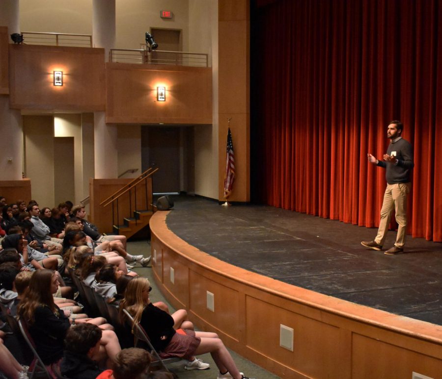 Fluor (07) spoke to the Upper School about his experiences with addiction.