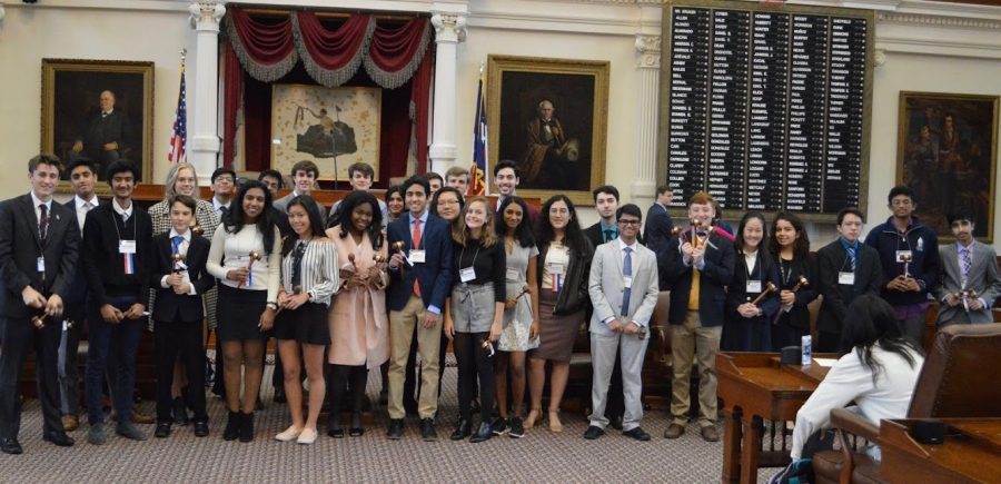 Freshman Dian Yu (fifth from right) poses with other Best Speaker award winners at the Fall State debate convention.