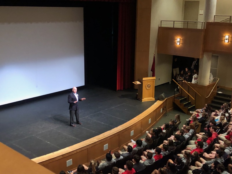 Al Amado, the founder of the non-profit organization Tonys Place, speaks at PRISMs first assembly on Dec. 11 about the importance of supporting homeless LGBTQ+ youth.