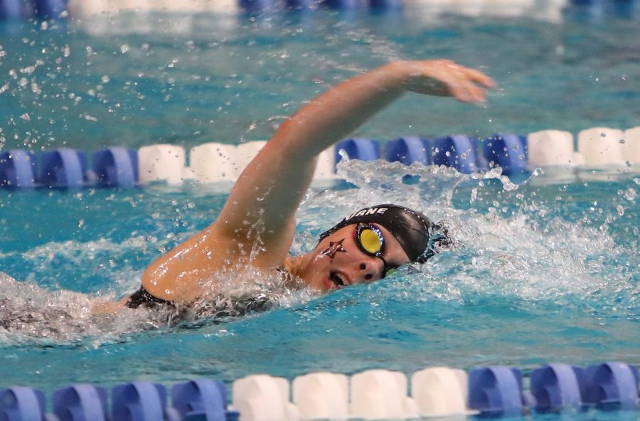 Junior+captain+Katie+Shelburne+swims+the+500-yard+freestyle%2C+breaking+the+school+record+for+the+event.