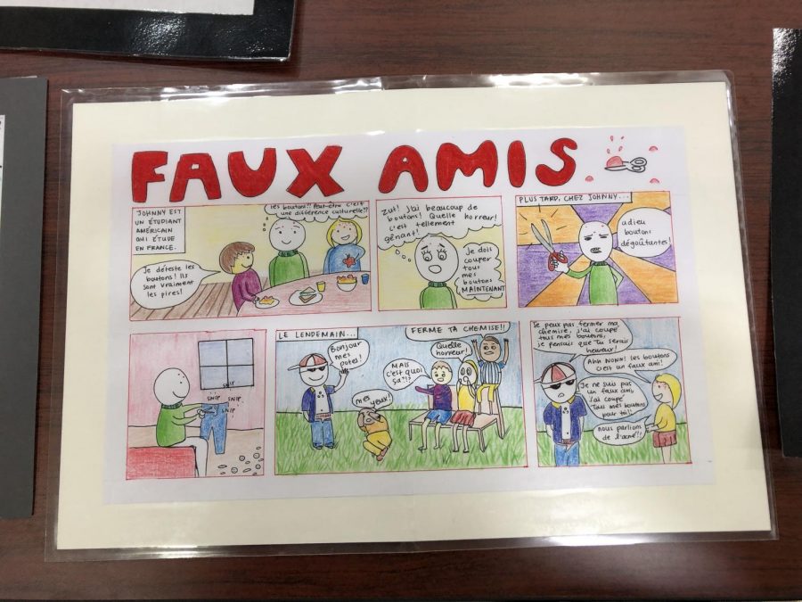 Seniors Catherine and Margaret Gorman won fourth place in the Comic Strip category with their piece titled Faux Amis.