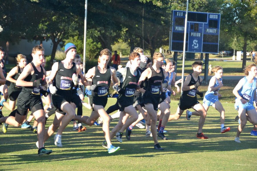 Boys cross country starts running at the South Zone meet.