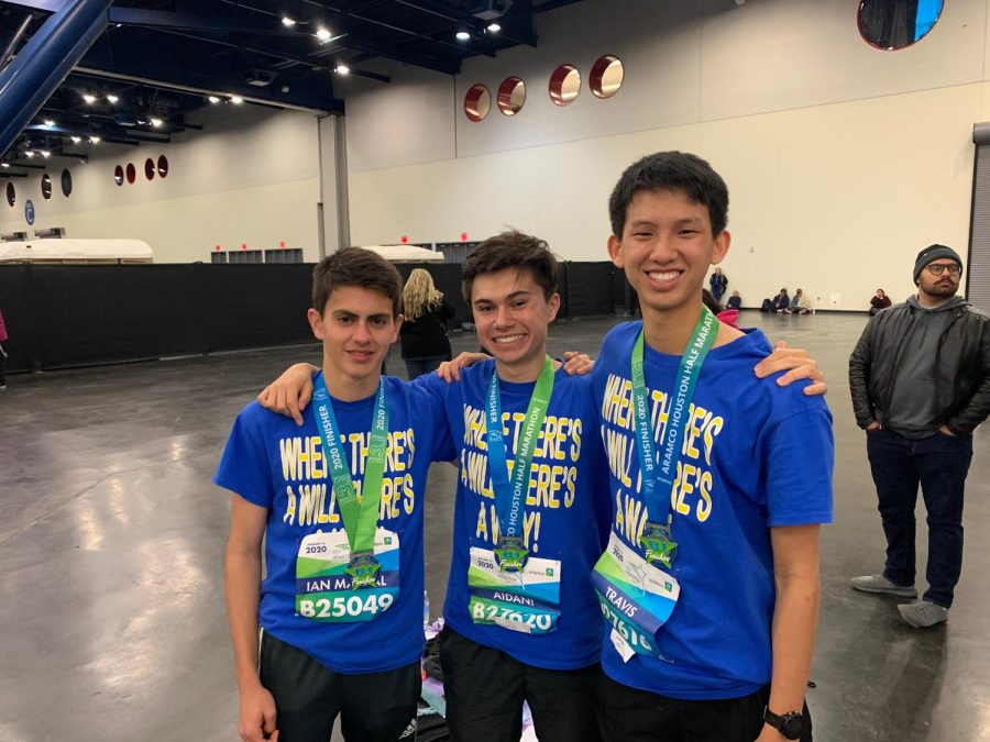 Seniors Aidan Aguilar, Travis Ho and Ian Mayral Boyle ran the half marathon. 