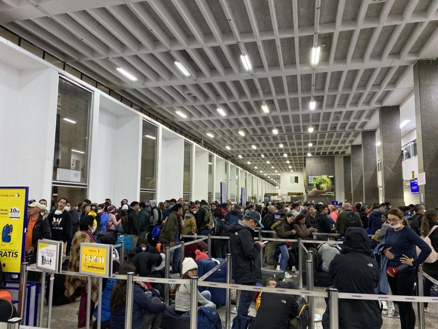 Travelers faced long lines at airports due to COVID-19 screenings.