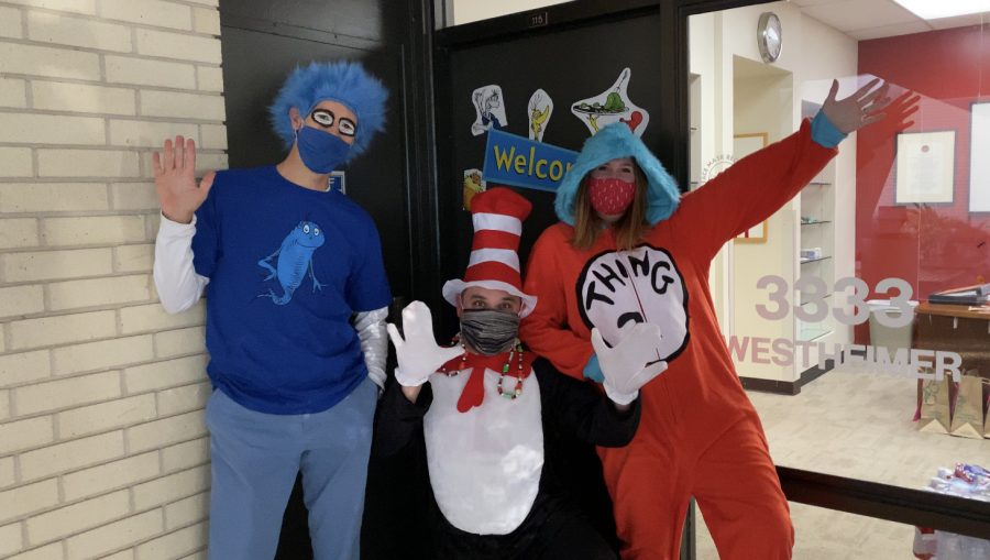 Lower School administrators pose together in their Dr. Seuss-themed outfits.