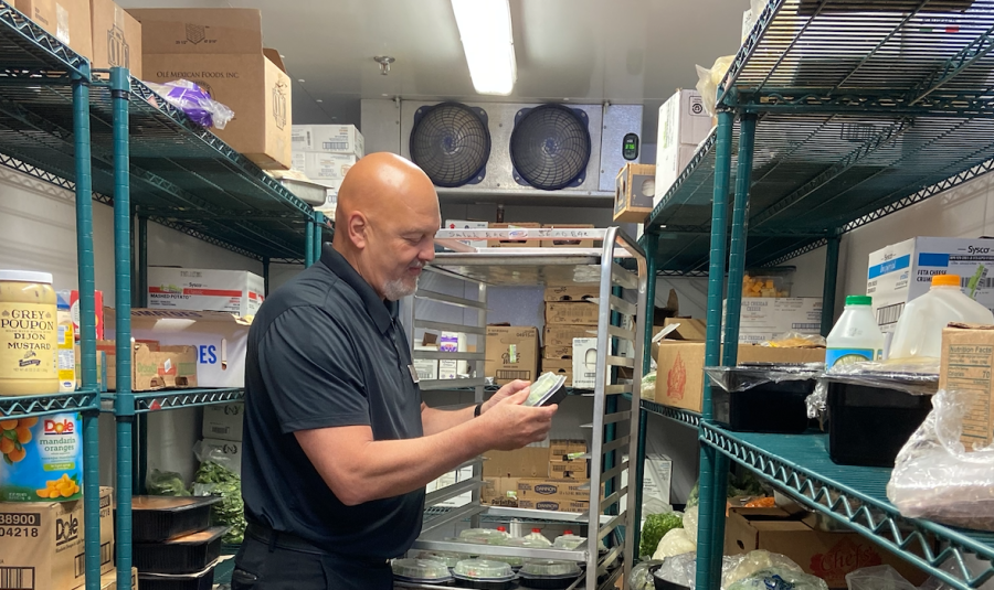 Alan Mallett ensures quality control in the cafeteria.