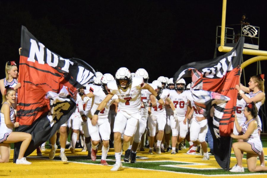 After half-time, junior Stephen Gill bursts through the banner and leads the Mavs onto the field. The following week of Sept. 19, Gill was named one of the top Houston high school football performers by the Houston Chronicle.