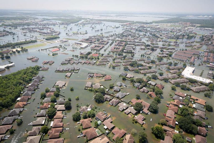 In just the last decade, the United States has faced over a dozen once-in-500-years storms due to climate change, including Hurricane Harvey in 2017, shown in the picture above.