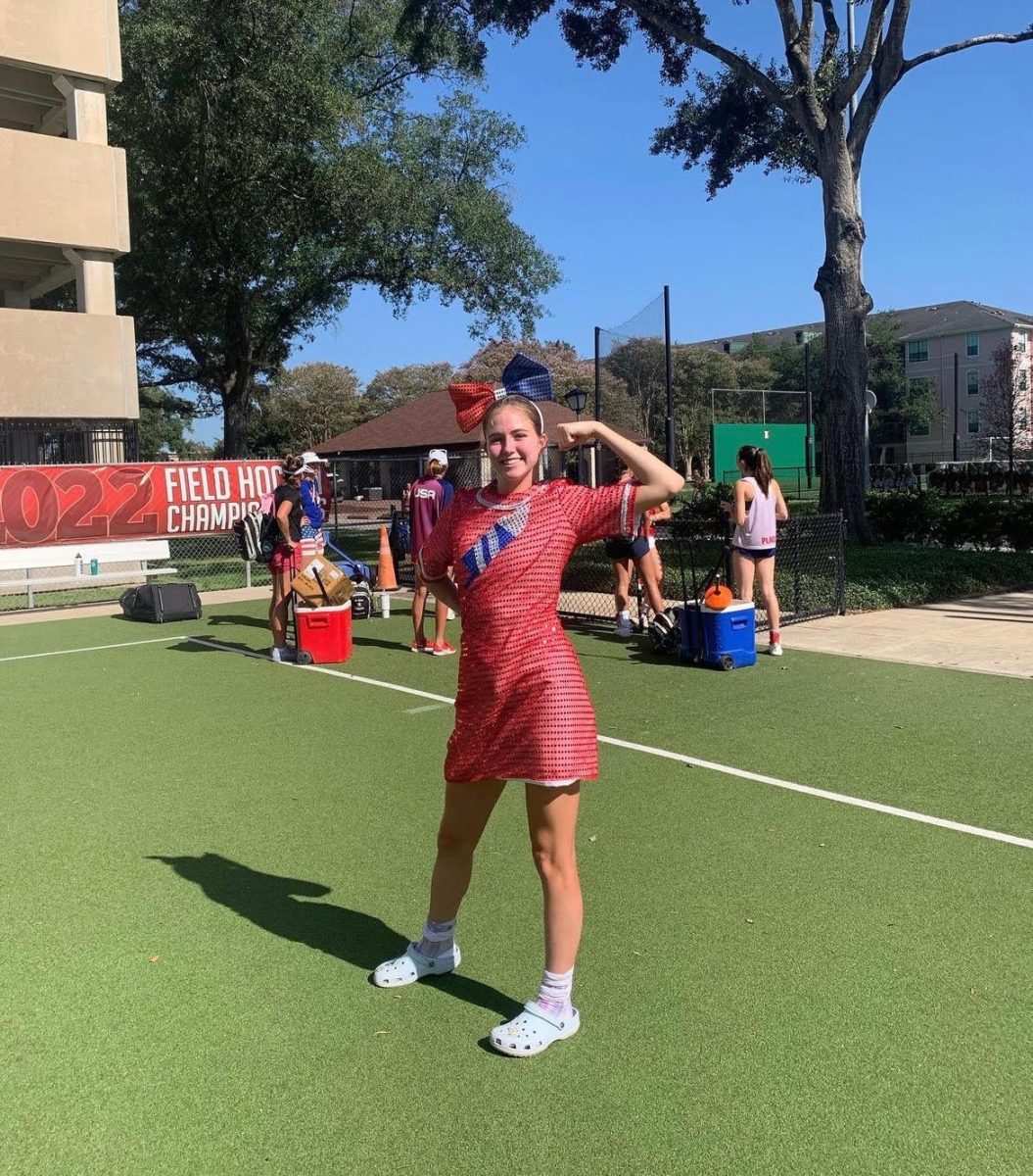 Junior Adair Patterson, clad in red, white and blue, flexes her American spirit.