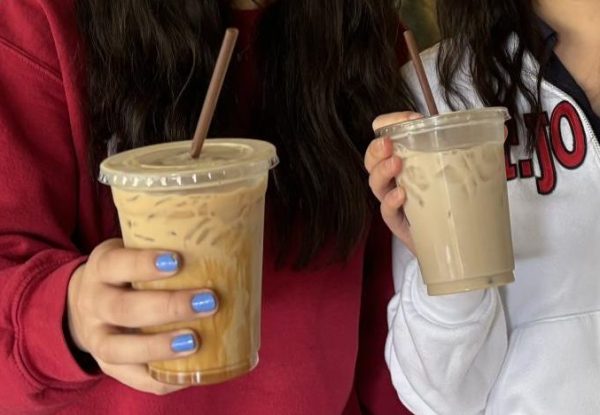 Online Editor in Chief Aleena Gilani and Jennifer Liu (both juniors) bought their iced caramel macchiato and iced chai from the Mav Cafe.