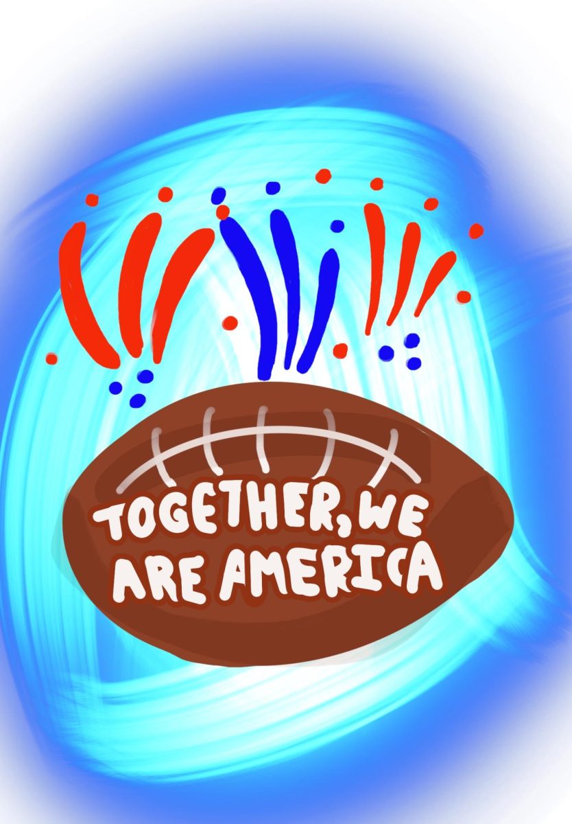 In the final clip of his Super Bowl performance, Bad Bunny showed the camera his football painted with the message, "Together, We Are America."