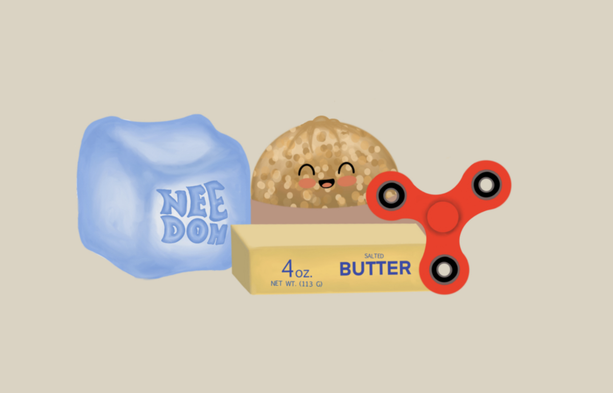Fidget toys can be metal spinners, plastic pop-its, scented sticks of butter or squishy plastic cubes.