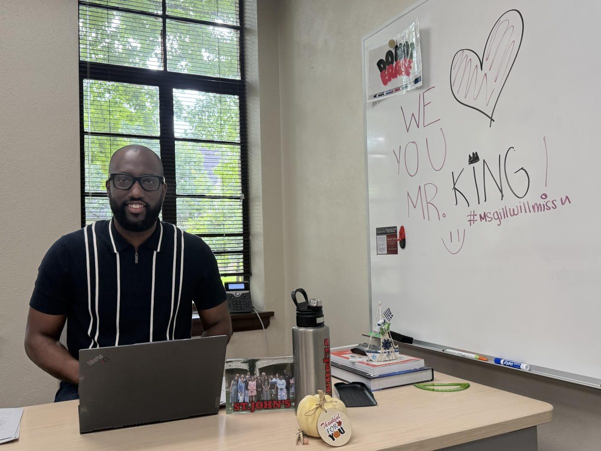 King will be departing from St. John's after six years. His students left him a thoughtful message on the whiteboard.