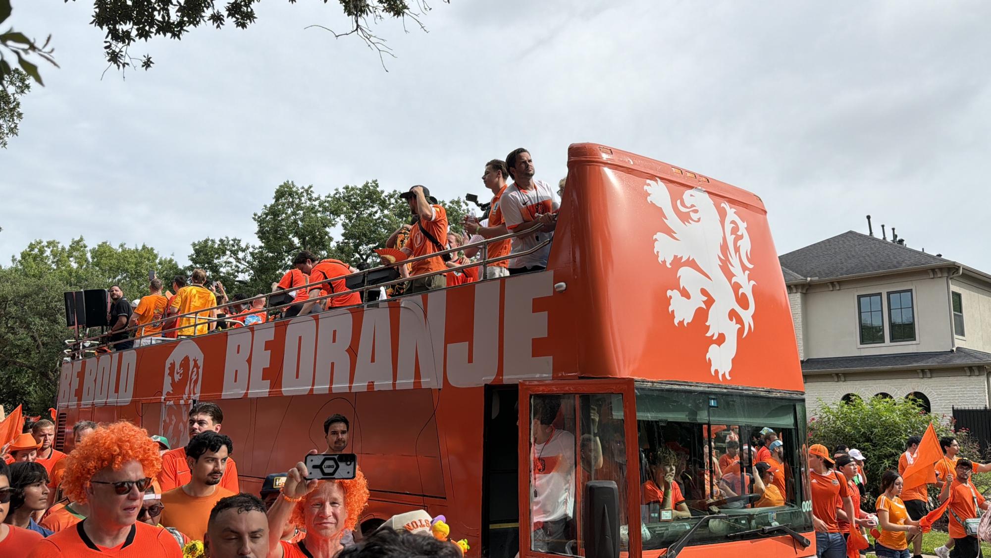 The famous Dutch Orange Bus made its way through Houston.